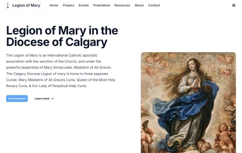 Homepage of the Legion of Mary Calgary website